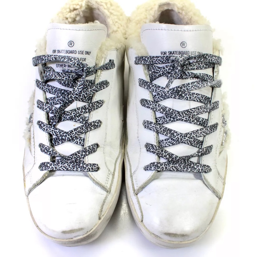Golden Goose Womens White Leather Fuzzy Distress Superstar Sneakers Shoes Size 9